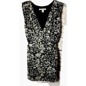 Banana Republic Top 12  Career Lined Sleeveless Floral Blk Gr Tie back Y2K